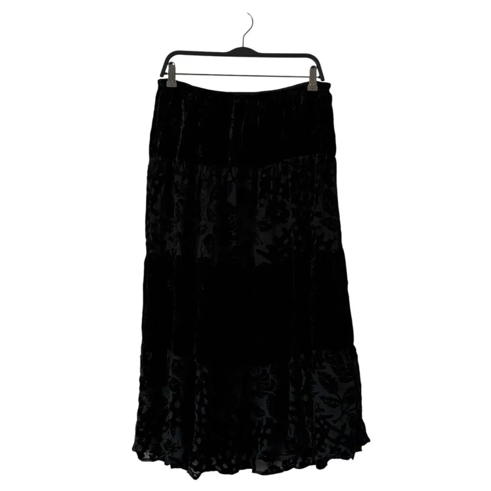 Jessica Howard Skirt Women’s 10 Black Floral Burnout Velvet Whimsigoth Hippie